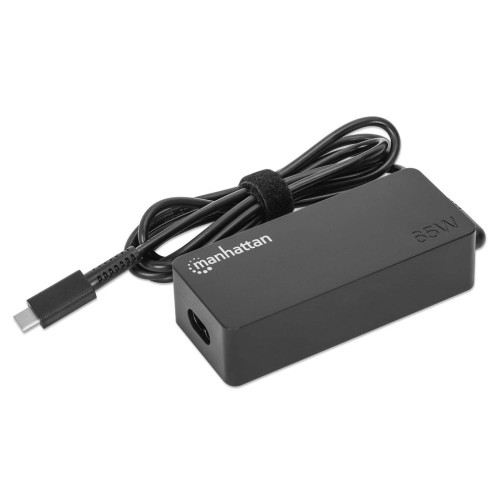 Manhattan Mains USB-C Laptop Charger 65W, AC (UK) to Type-C Power Adapter, Universal Voltage Compatible with Most Notebooks, Ideal as Second or Replacement Power Supply, Includes Detachable U