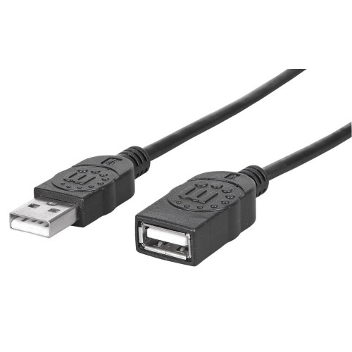 Manhattan USB-A to USB-A Extension Cable, 1m, Male to Female, 480 Mbps (USB 2.0), Hi-Speed USB, Black, Lifetime Warranty, Equivalent to USBEXTAA3BK