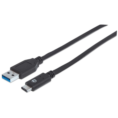 Manhattan USB-C to USB-A Cable, 1m, Male to Male, 10 Gbps (USB 3.2 Gen2 aka USB 3.1), 3A (fast charging), SuperSpeed+ USB, Black, Lifetime Warranty, Equivalent to USB31AC1M
