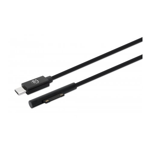 Manhattan USB-C to Microsoft Surface Charging Cable, 1.8m, Male to Male. 15V/3A, Black, Charge only - no data transmission, Lifetime Warranty