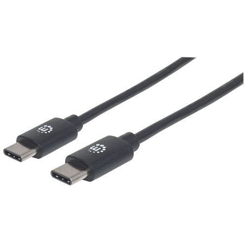 Manhattan USB-C to USB-C Cable, 2m, Male to Male, Black, 480 Mbps (USB 2.0), 3A, Hi-Speed USB, Lifetime Warranty, Equivalent to USB2CC2M