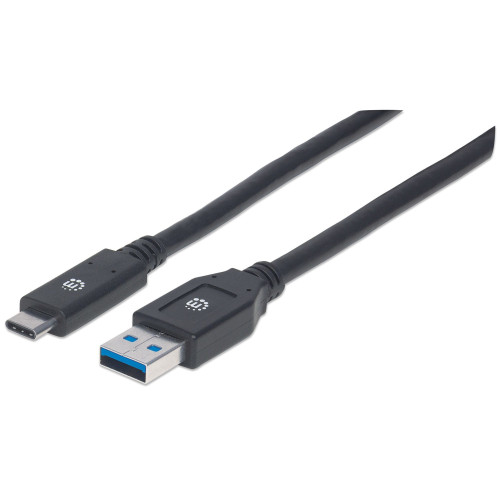 Manhattan USB-C to USB-A Cable, 3m, Male to Male, 5 Gbps (USB 3.2 Gen1 aka USB 3.0), 3A (fast charging), SuperSpeed USB, Black, Lifetime Warranty