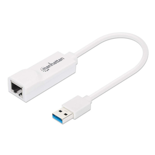 Manhattan USB-A Gigabit Network Adapter, White, 10/100/1000 Mbps Network, USB 3.0, Ethernet, RJ45, Three Year Warranty, Equivalent to USB31000SW.