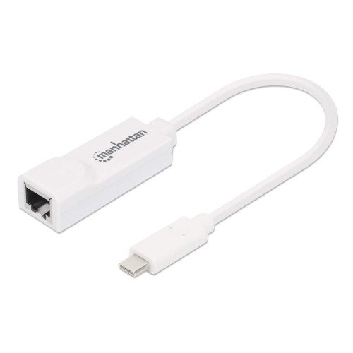 Manhattan USB-C to Gigabit (10/100/1000 Mbps) Network Adapter, White, supports up to 2 Gbps full-duplex transfer speed, RJ45, Three Year Warranty, Equivalent to US1GC30W