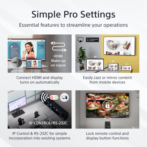 Sony FW-65EZ20L Signage Display Digital signage flat panel 165.1 cm (65") LCD Wi-Fi 350 cd/m&Acirc;&sup2; 4K Ultra HD Black Android 16/7 - FW-65EZ20L