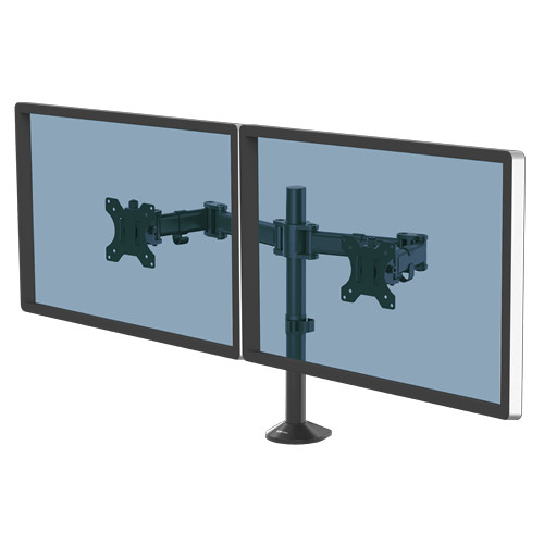 Fellowes Reflex Dual Monitor Arm - Dual Monitor Mount for 8KG 27 Inch Screens - Adjustable Monitor Desk Mount - Tilt 45&Acirc;&deg; Pan 180&Acirc;&deg; Rotation 360&Acirc;&deg;, VESA 75 x 75/100 x 100 - Black