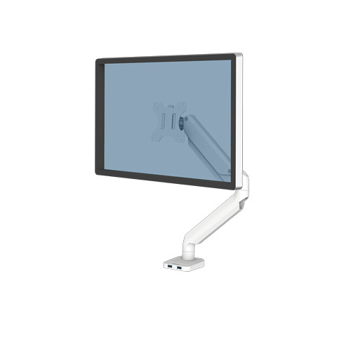 Fellowes Monitor Arm - Platinum Series Monitor Mount for 8KG 32 Inch Screens - Adjustable Monitor Desk Mount - Tilt 45&Atilde;&Acirc;&deg; Pan 180&Atilde;&Acirc;&deg; Swivel 360&Atilde;&Acirc;&deg; Rotation 360&Atilde;&Acirc;&deg;, VESA 75 x 75/100 x 100 - White