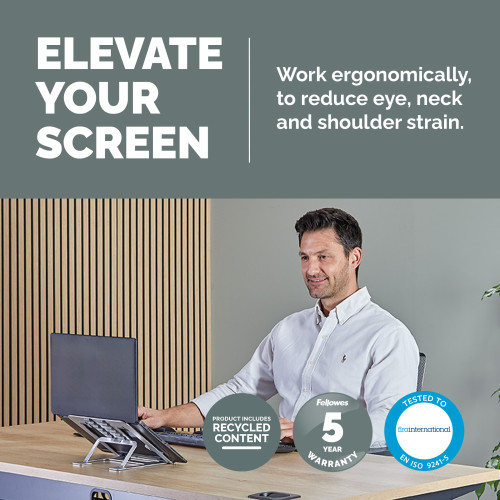 Fellowes Alumia Laptop Riser Portable Laptop Stand Max Size 15 inch Max Weight 5kg Silver - 100138867