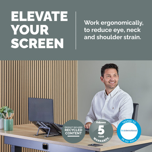 Fellowes Alumia Laptop Riser Portable Laptop Stand Max Size 15 inch Max Weight 5kg Black - 100138868