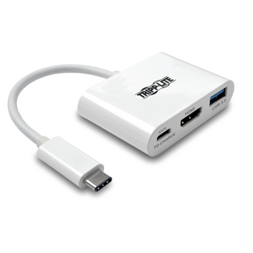Tripp Lite U444-06N-HU-C USB-C to HDMI Adapter with USB 3.x (5Gbps) Hub Port and PD Charging, HDCP, White